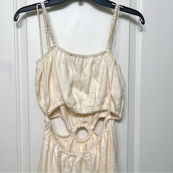 Anthropologie Faithful The Brand Zuma Linen Cut-Out Mini Dress in Shell Size 10 - Picture 14 of 16